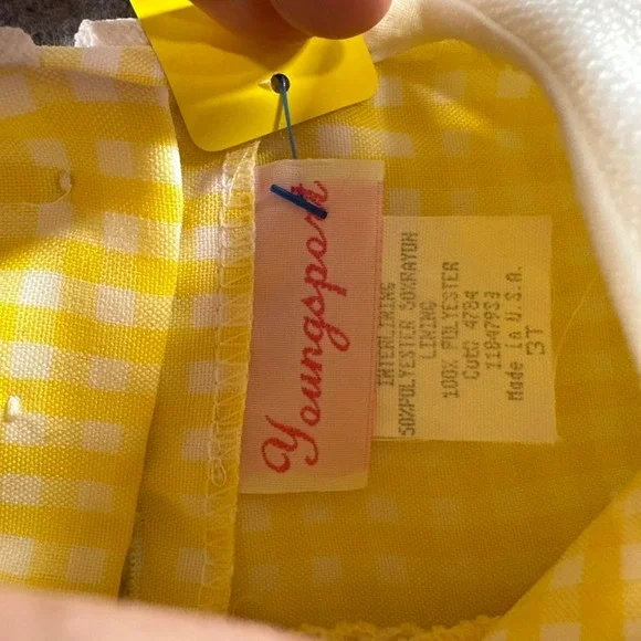 Youngsport Vintage Girls 3T Yellow Gingham Pleated Dress Oversized Bib Collar - Picture 5 of 9